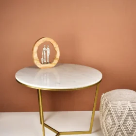 Elegant Round Coffee Table with Gold & White Finish