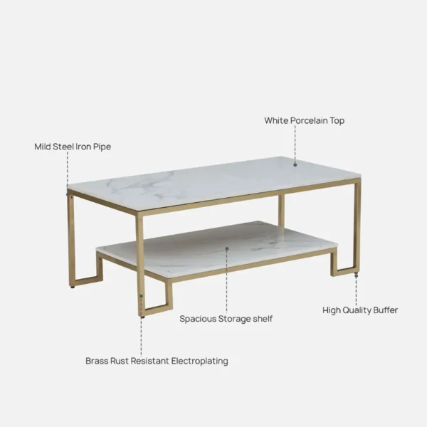 Luxury Metal Coffee Table with Brass Finish & Porcelain Top - Image 3