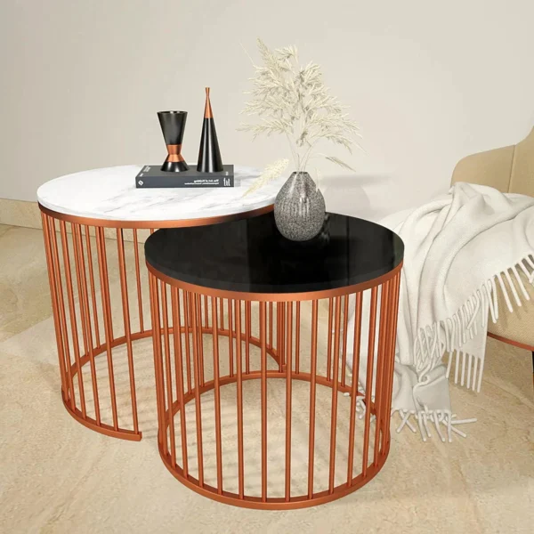 Black & White Marble Caged Copper Nesting Tables (Set of 2) - Image 5