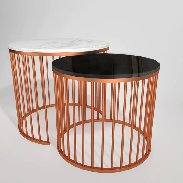Black & White Marble Caged Copper Nesting Tables (Set of 2) - Image 2