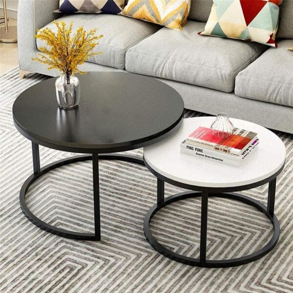 Timeless Duo – Black & White Round Coffee Table Set of 2