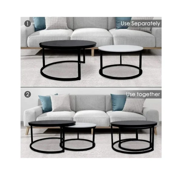Timeless Duo – Black & White Round Coffee Table Set of 2 - Image 3