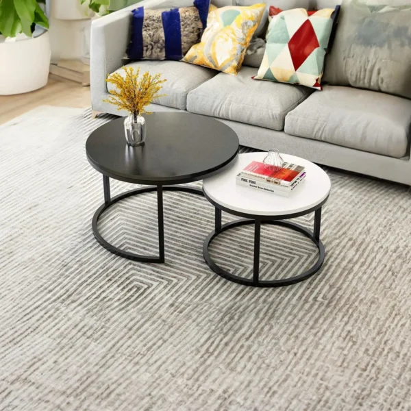 Timeless Duo – Black & White Round Coffee Table Set of 2 - Image 4
