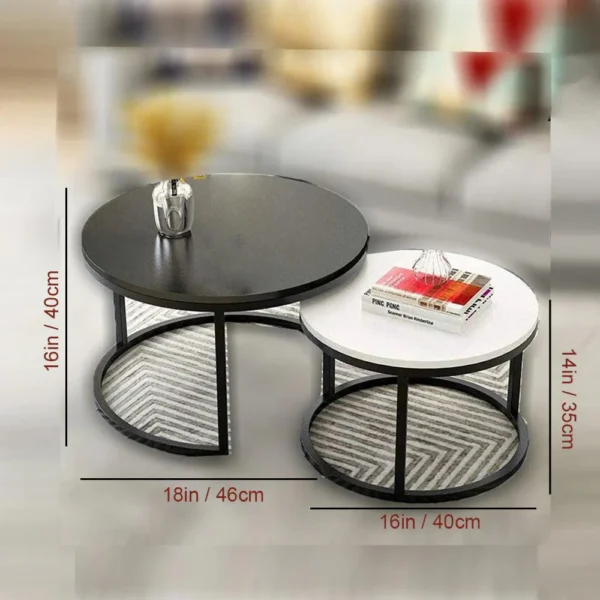 Timeless Duo – Black & White Round Coffee Table Set of 2 - Image 2