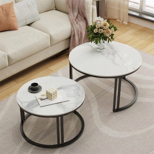 Timeless Noir Black Round Coffee Table Set of 2