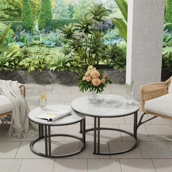 Timeless Noir Black Round Coffee Table Set of 2 - Image 4