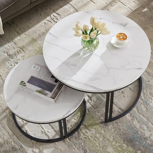 Timeless Noir Black Round Coffee Table Set of 2 - Image 5