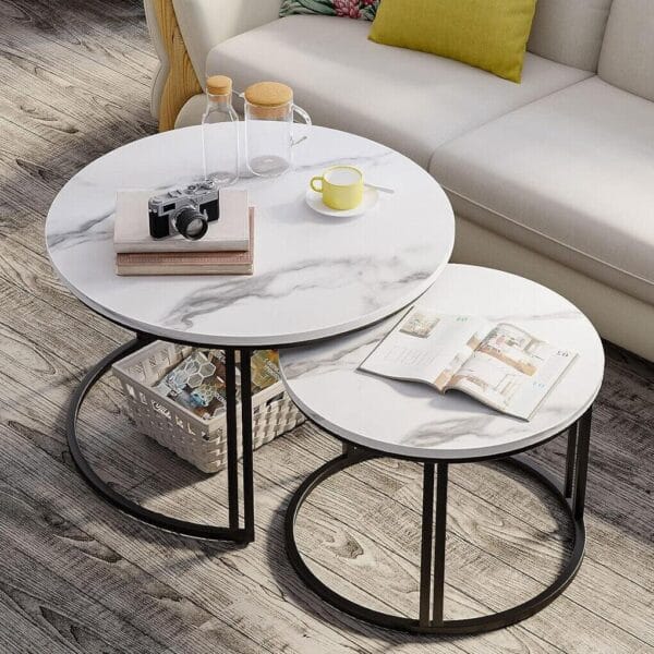 Timeless Noir Black Round Coffee Table Set of 2 - Image 6