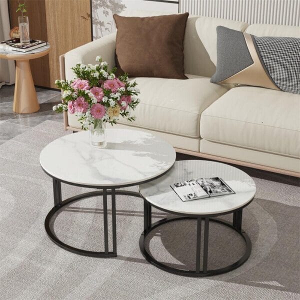 Timeless Noir Black Round Coffee Table Set of 2 - Image 2