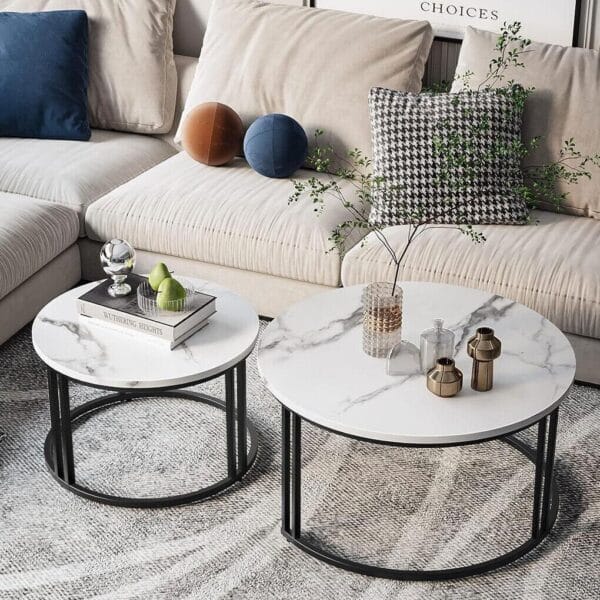 Timeless Noir Black Round Coffee Table Set of 2 - Image 7