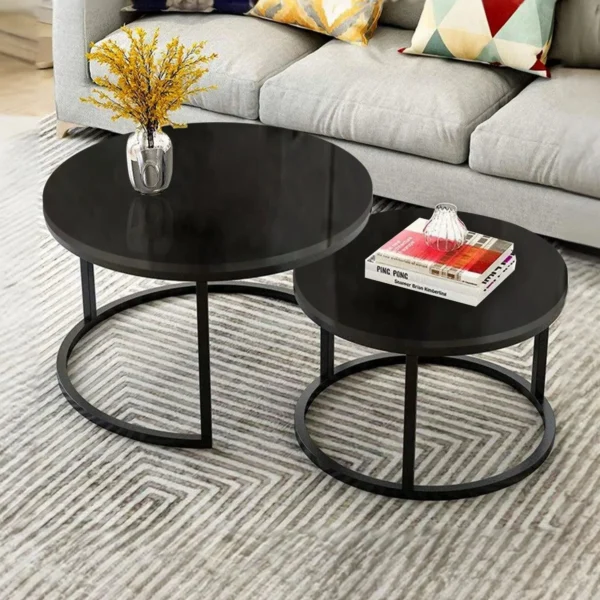 Midnight Elegance – Black Round Coffee Table Duo (Set of 2)