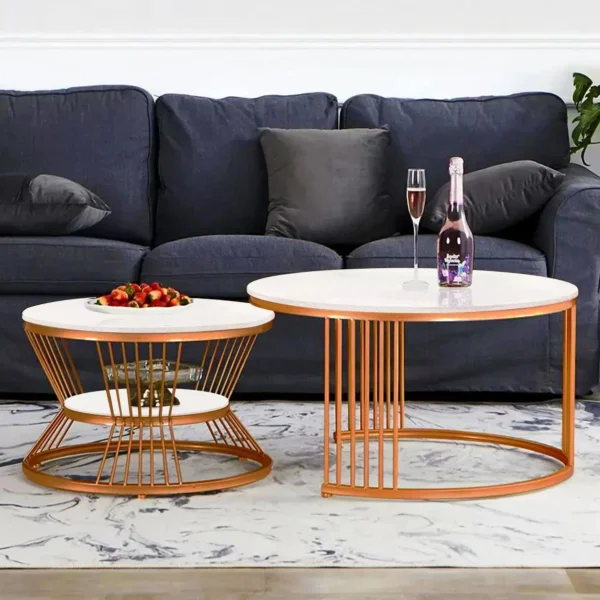 Classic Copper Elegance Coffee Table Set of 2