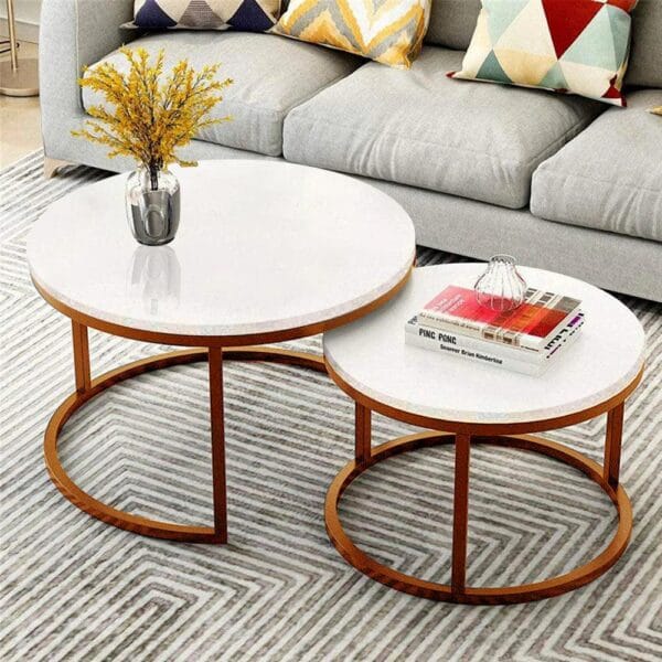 Pure Elegance White Round Coffee Table Set of 2 - Image 2