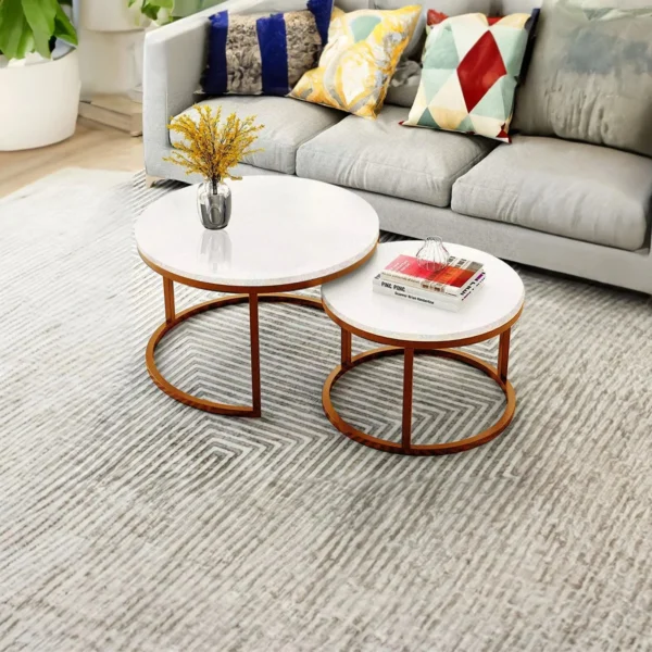 Pure Elegance White Round Coffee Table Set of 2