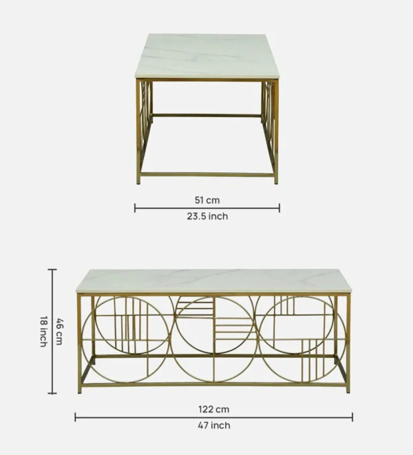 Elegant Coffee Table with Porcelain Top & Matte Gold Finish - Image 3