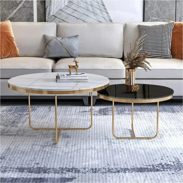 Modern Black & White Round Nesting Coffee Tables (Set of 2) - Image 4
