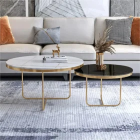 Modern Black & White Round Nesting Coffee Tables (Set of 2)
