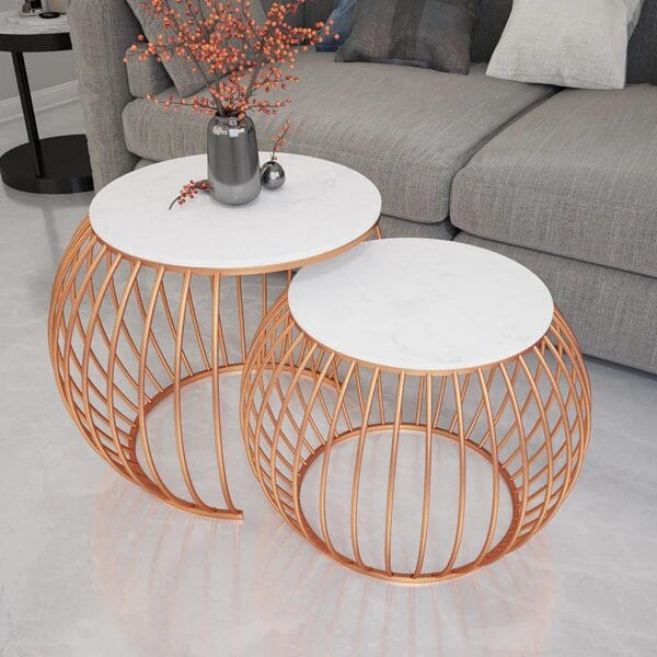 Regal Glow – Ornate Round Copper Coffee Tables (Set of 2) - Image 3