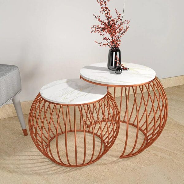 Regal Glow – Ornate Round Copper Coffee Tables (Set of 2) - Image 4