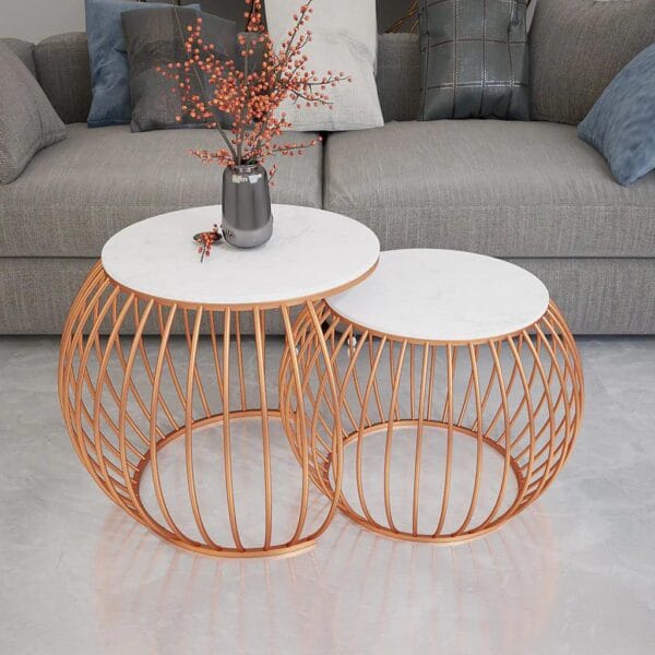 Regal Glow – Ornate Round Copper Coffee Tables (Set of 2) - Image 5