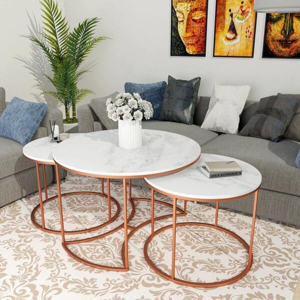 Luxury Copper Nesting Coffee Tables – 3-Piece Set - Image 3
