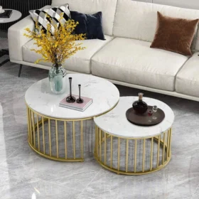 Golden Luxe Caged Marble Coffee Table Set of 2