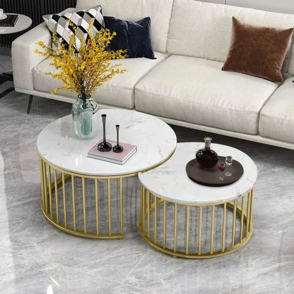 Golden Luxe Caged Marble Coffee Table Set of 2