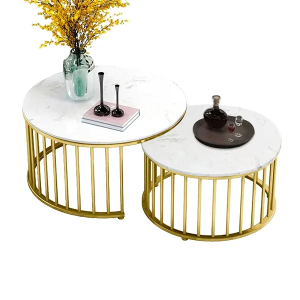 Golden Luxe Caged Marble Coffee Table Set of 2 - Image 2