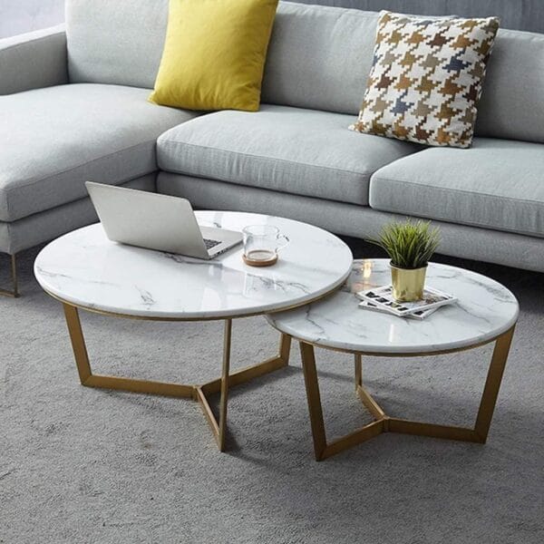 Premium Golden Metallic Nesting Center Tables (Set of 2) with Luxurious Base