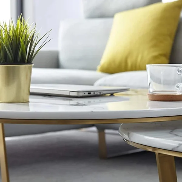 Premium Golden Metallic Nesting Center Tables (Set of 2) with Luxurious Base - Image 3
