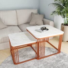 Radiant Nest – Square Copper Tethered Table Set of 2