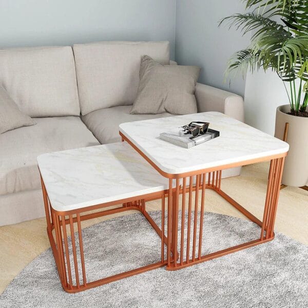 Radiant Nest – Square Copper Tethered Table Set of 2