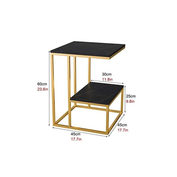 Golden Geometric Square Side Table with Black Marble Top - Image 3