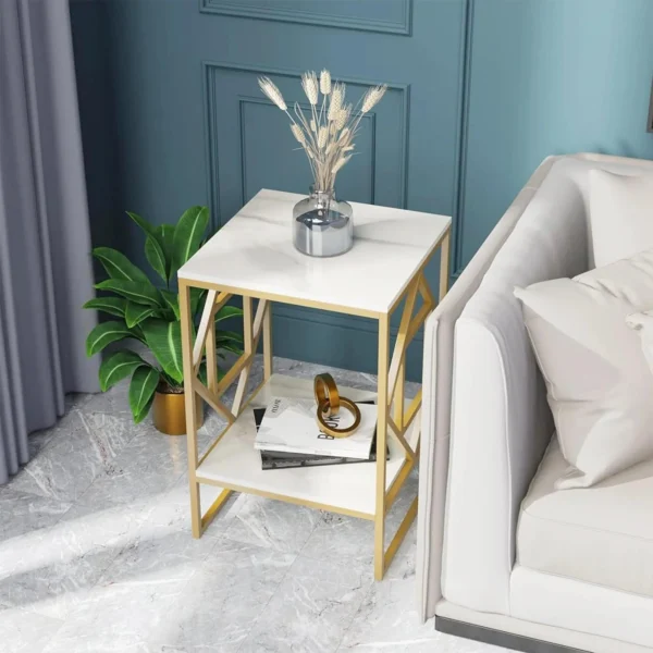 Golden Rhombus Frame Square Side Table
