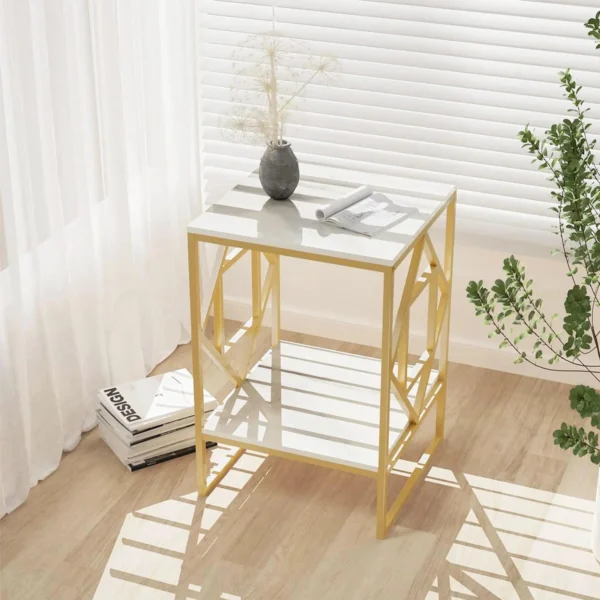 Golden Rhombus Frame Square Side Table - Image 8