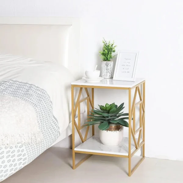 Golden Rhombus Frame Square Side Table - Image 7