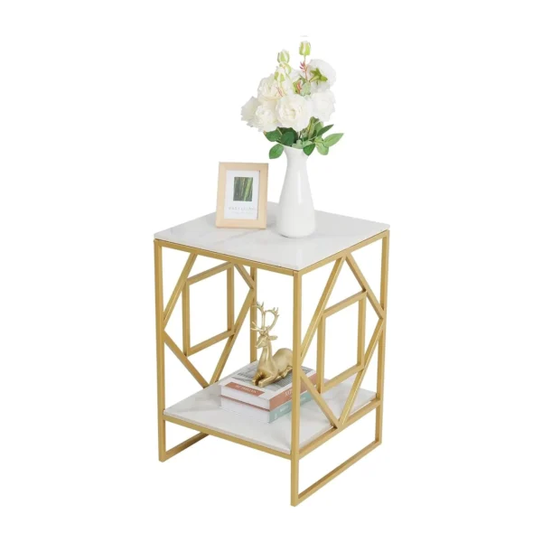 Golden Rhombus Frame Square Side Table - Image 6