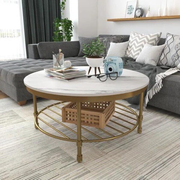 Luxe Marble Charm – Two-Tier Round Coffee Table