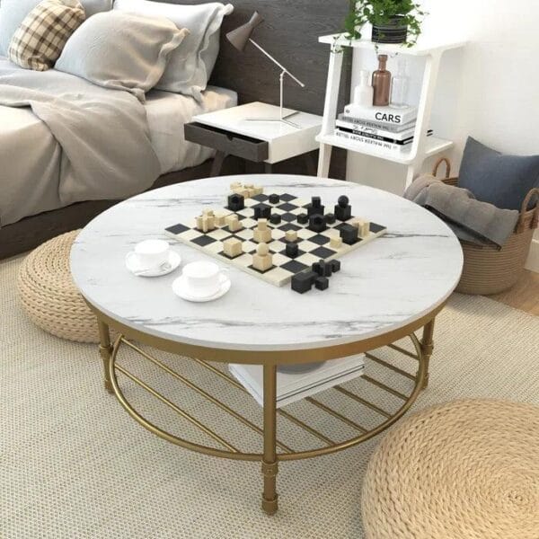 Luxe Marble Charm – Two-Tier Round Coffee Table - Image 9