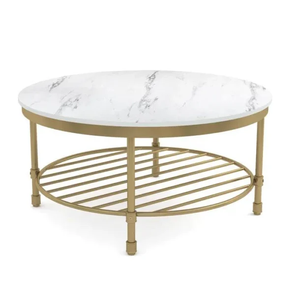 Luxe Marble Charm – Two-Tier Round Coffee Table - Image 3