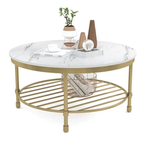 Luxe Marble Charm – Two-Tier Round Coffee Table - Image 4