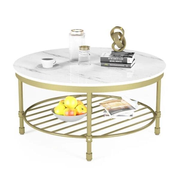 Luxe Marble Charm – Two-Tier Round Coffee Table - Image 5