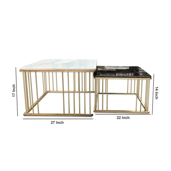 Monochrome Elegance – Square Marble Nesting Tables (Set of 2) - Image 4