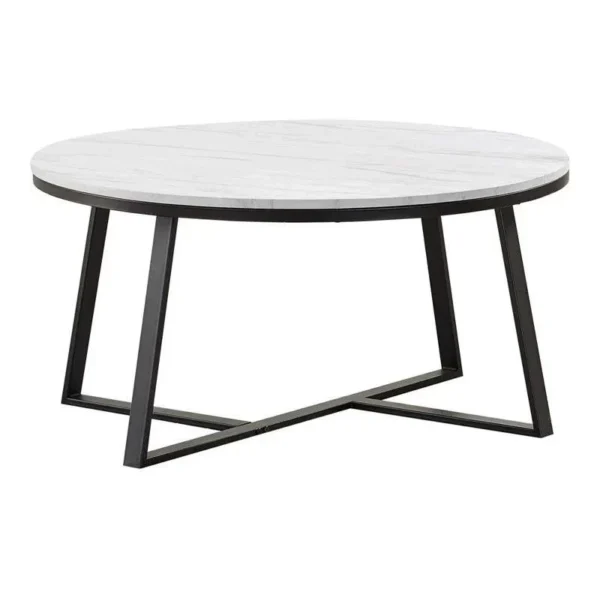 White Faux Marble Round Coffee Table Set of 2 - Image 2