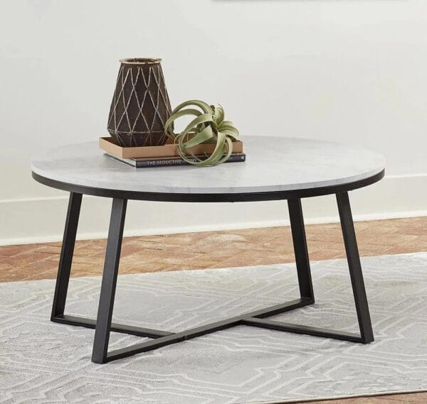 White Faux Marble Round Coffee Table Set of 2 - Image 3