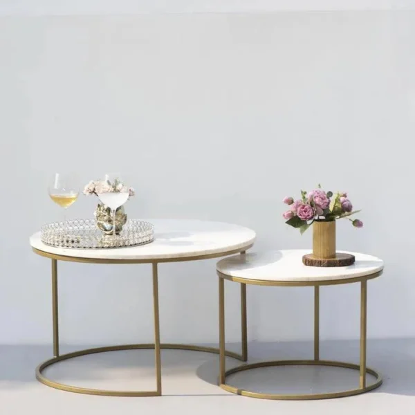White Marble Grace Round Coffee Table Set of 2