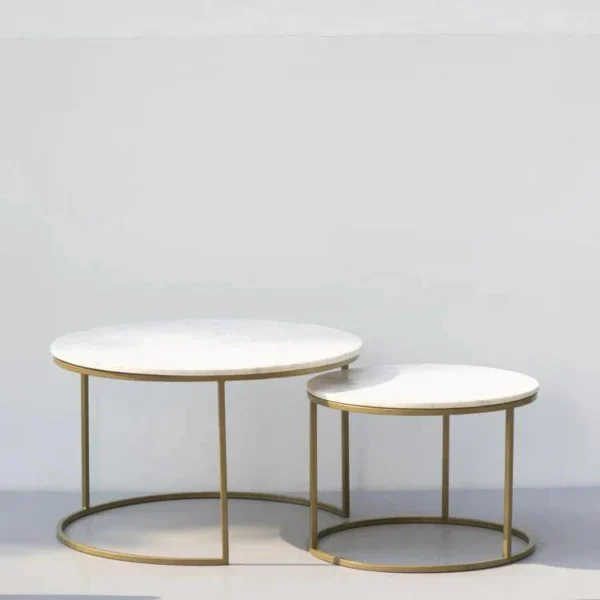 White Marble Grace Round Coffee Table Set of 2 - Image 2