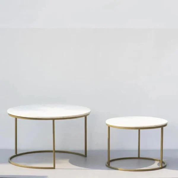 White Marble Grace Round Coffee Table Set of 2 - Image 3