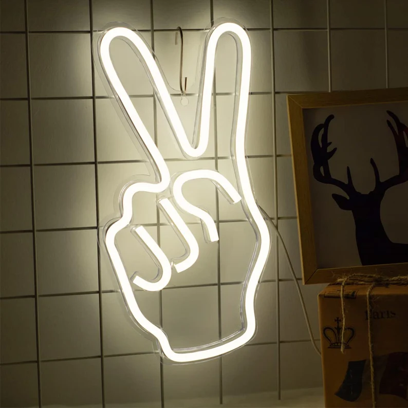 Victory Sign Neon Sign - Fancelite