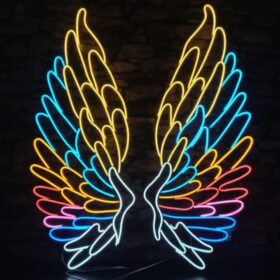 Multicolor Angel Wings Neon Light | Selfie Point Neon Light (48 by 48 Inches)
